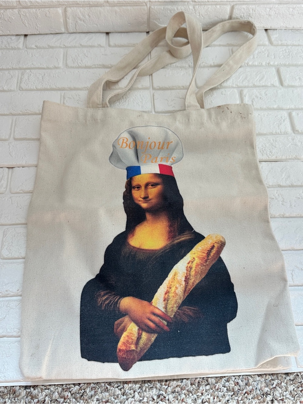 Mona Lisa "Bonjour Paris" Canvas Tote - Cream with Black & Accent Colors